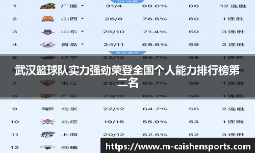 武汉篮球队实力强劲荣登全国个人能力排行榜第二名